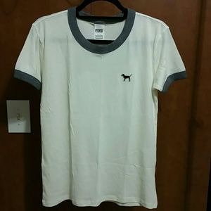 NWOT Victoria's Secret PINK Ringer Tee Cream Sz. S